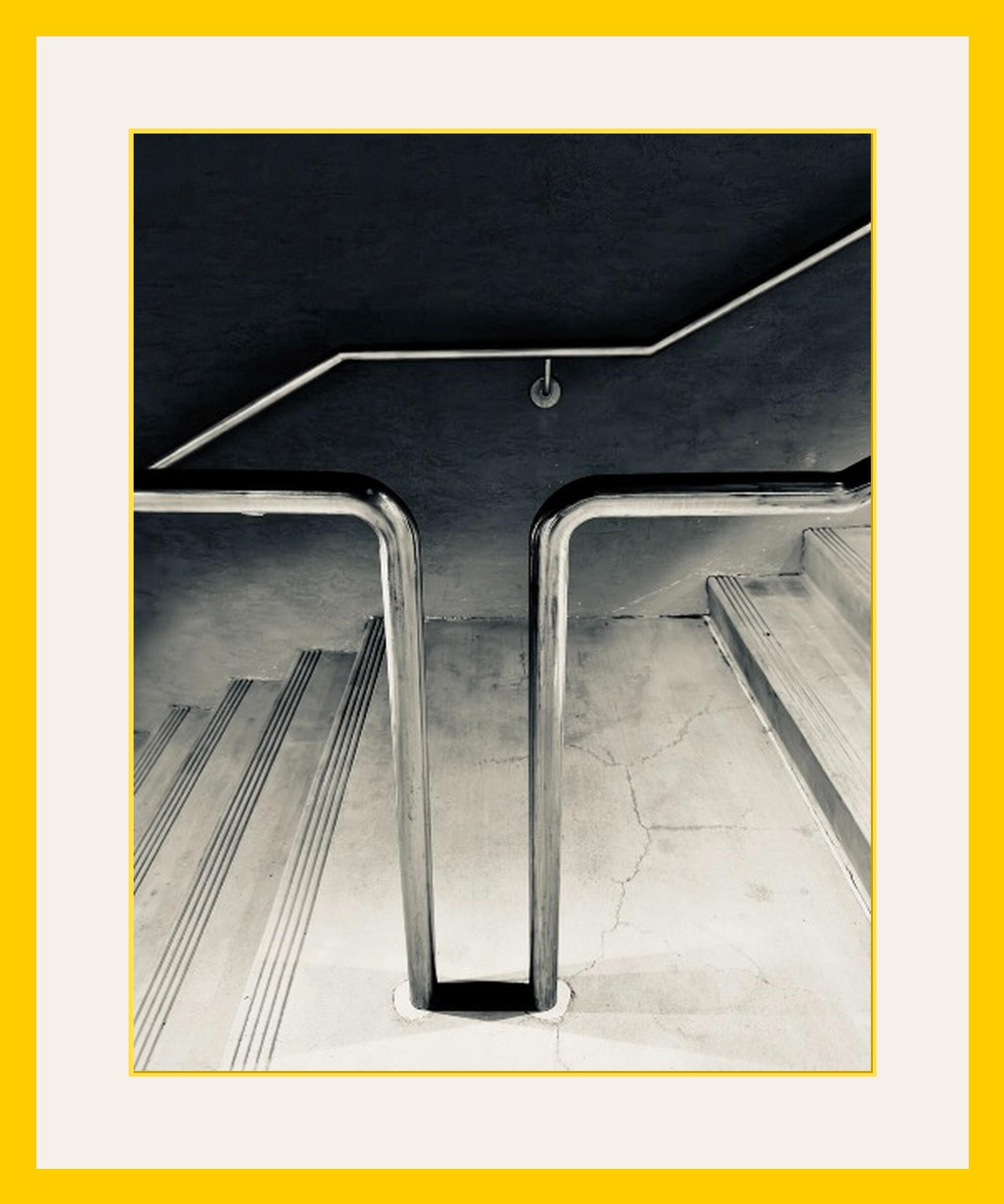 Handrail Cinematic Industrial Noir in Los Angeles. High Contrast Black and White Photography. 1/1 Unique Artifact Archival Print by Barton Caplan