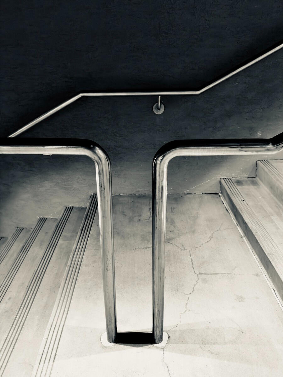 Handrail Cinematic Industrial Noir. High Contrast Photography. 1/1 Unique Artifact Archival Print by Barton Caplan