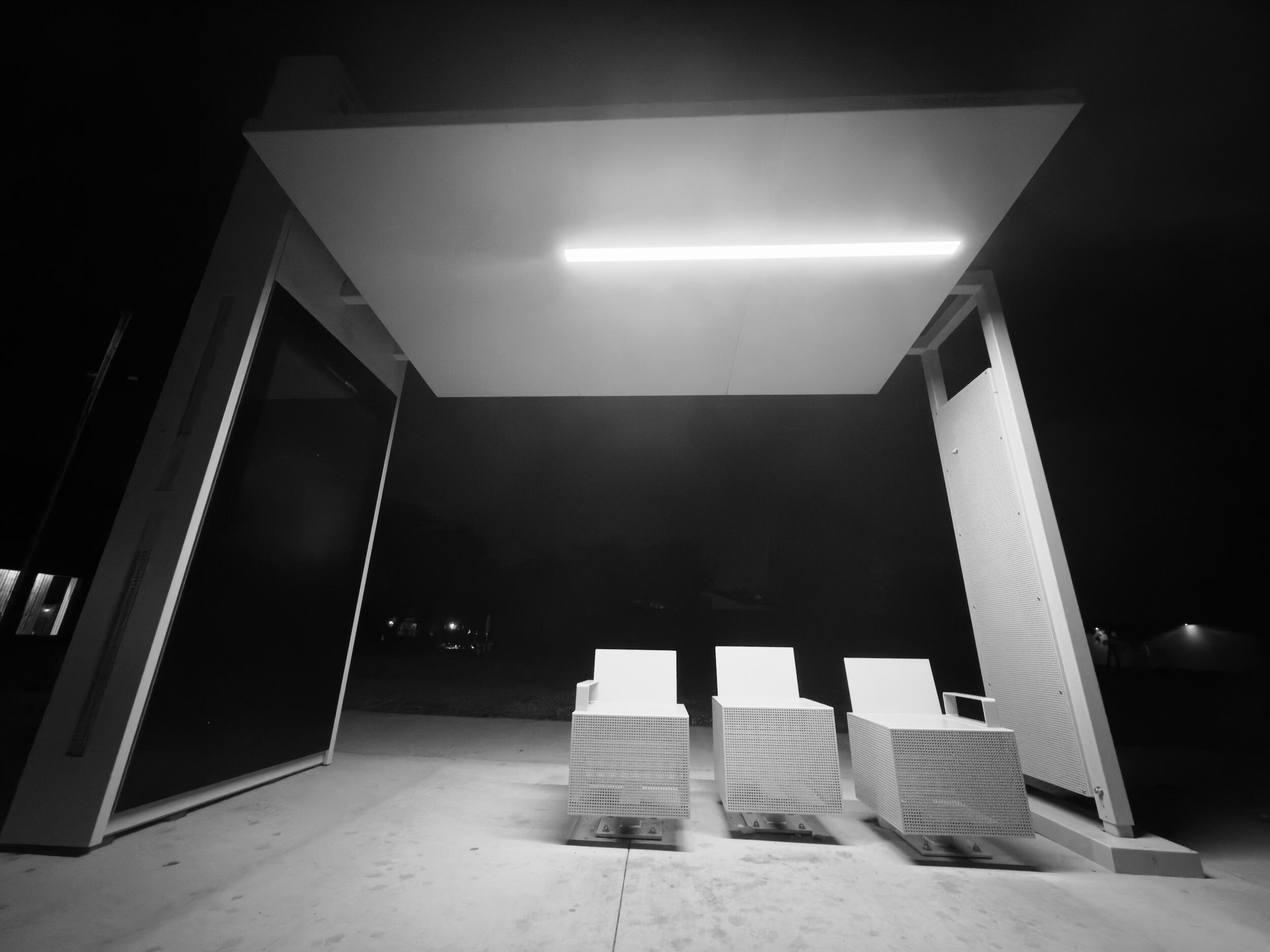 bus stop bus stop - shadow | LA - Cinematic Industrial Noir. High Contrast Night Photography. 1/1 Unique Artifact Archival Print by Barton Caplan