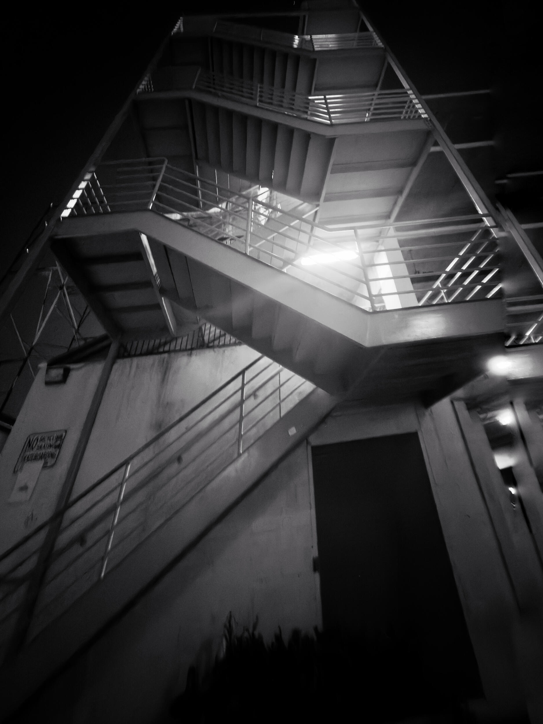 stairway stairway - shadow | LA Industrial Noir Black and White Photography. Los Angeles, CA. 1/1 Archival Print by Barton Caplan